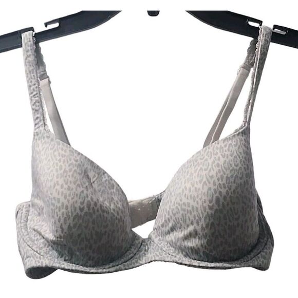 Victoria's Secret Womens Size 32d‎ Lined Demi Buste Double Bra White Leopard - Picture 1 of 3